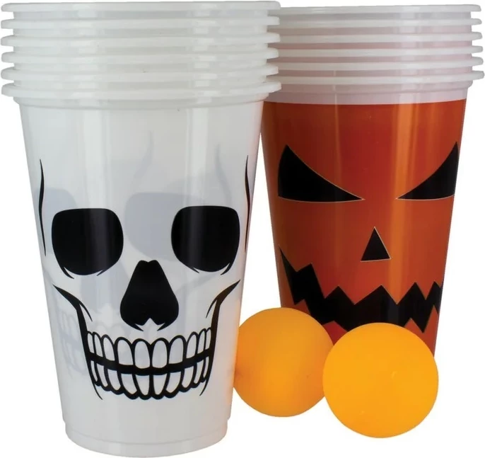 Set lojë pong Halloween Paladone V2, 12 gota plastike + 2 topa ping pong