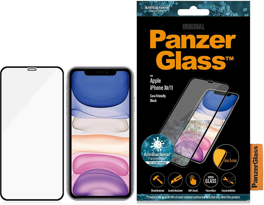 Mbrojtëse xhami PanzerGlass për iPhone 11/XR, edge-to-edge, antibakteriale, black