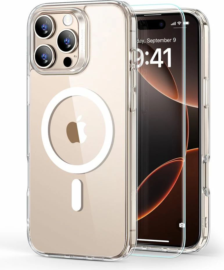 Mbështjellës ESR Classic Hybrid HaloLock me MagSafe + xham i temperuar për iPhone 16 Pro Max, Transparent