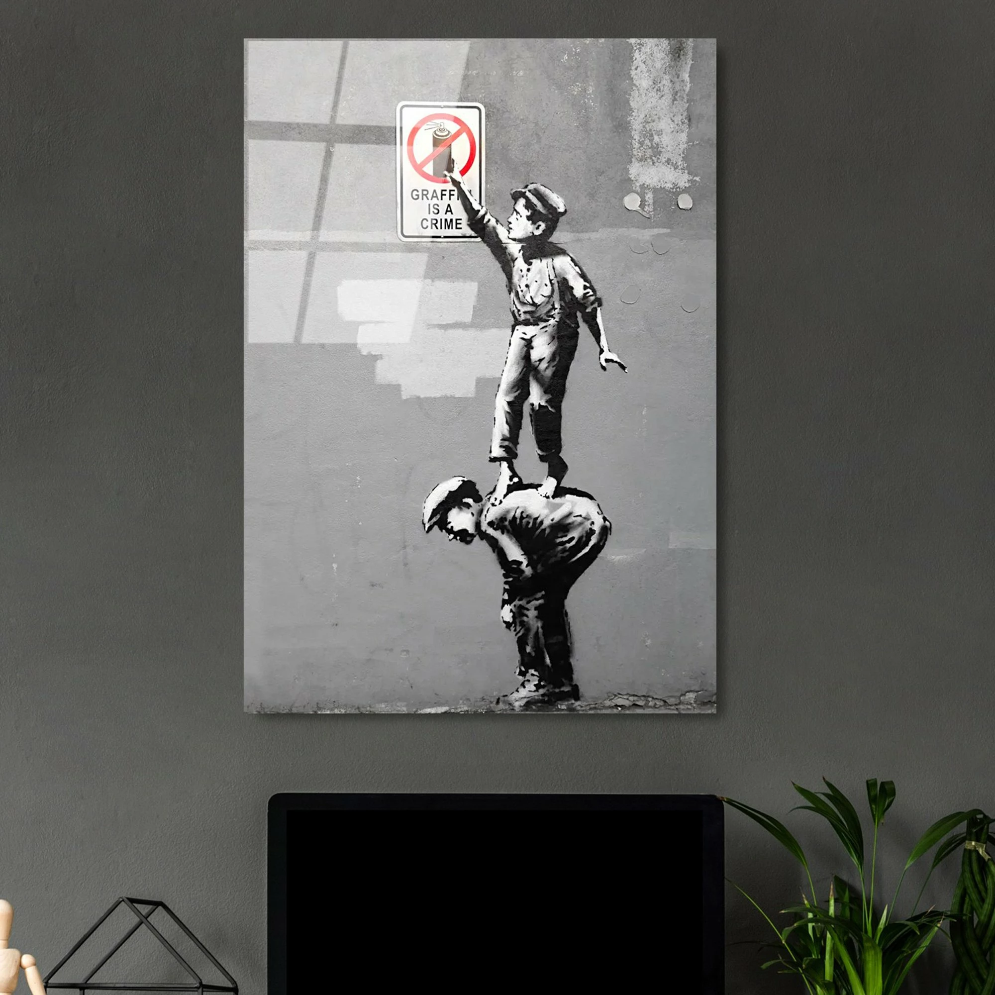 Pikturë dekorative xhami e temperuar, Banksy, shumëngjyrëshe, 45x65cm