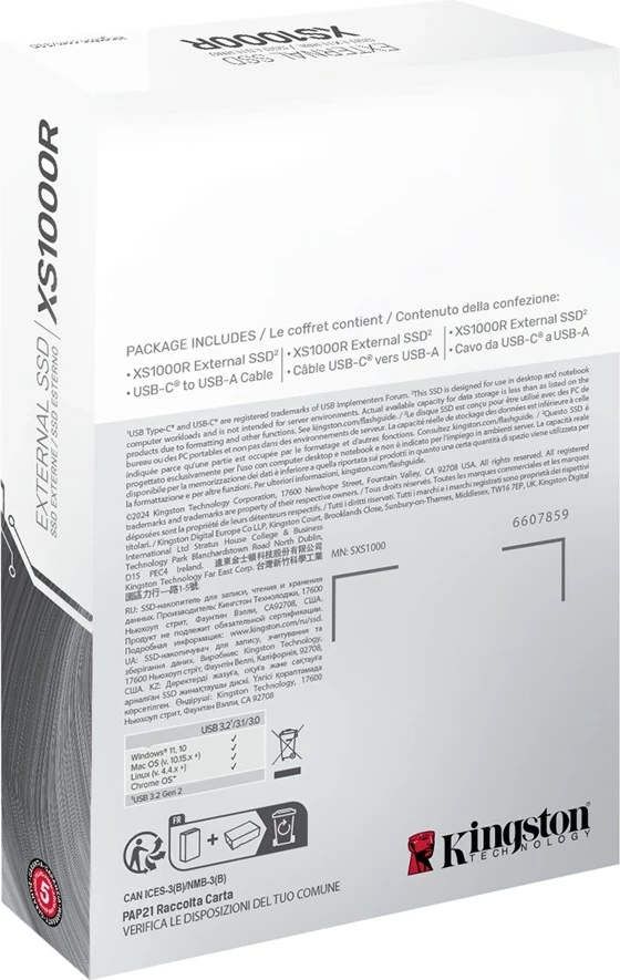 Disk i jashtëm SSD Kingston 2TB XS1000, USB 3.2 Gen 2, Kuq