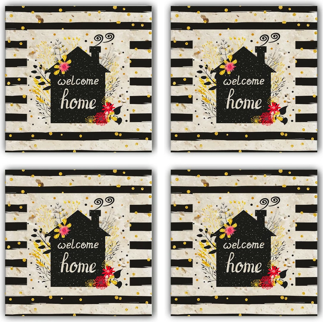 Set 4 copë mbrojtëse xhami dekorative, gur natyral, shumëngjyrëshe, Hermia, TBA4505113661