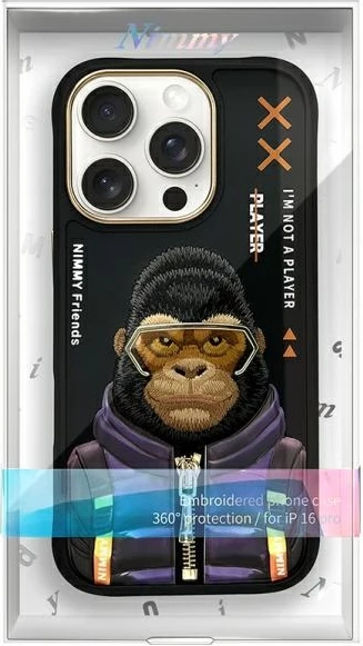 Mbështjellës Nimmy Cool&Cute 2.0 Monkey për iPhone 16 Pro Max 6.9\", hardcase TPU/PC, i zi