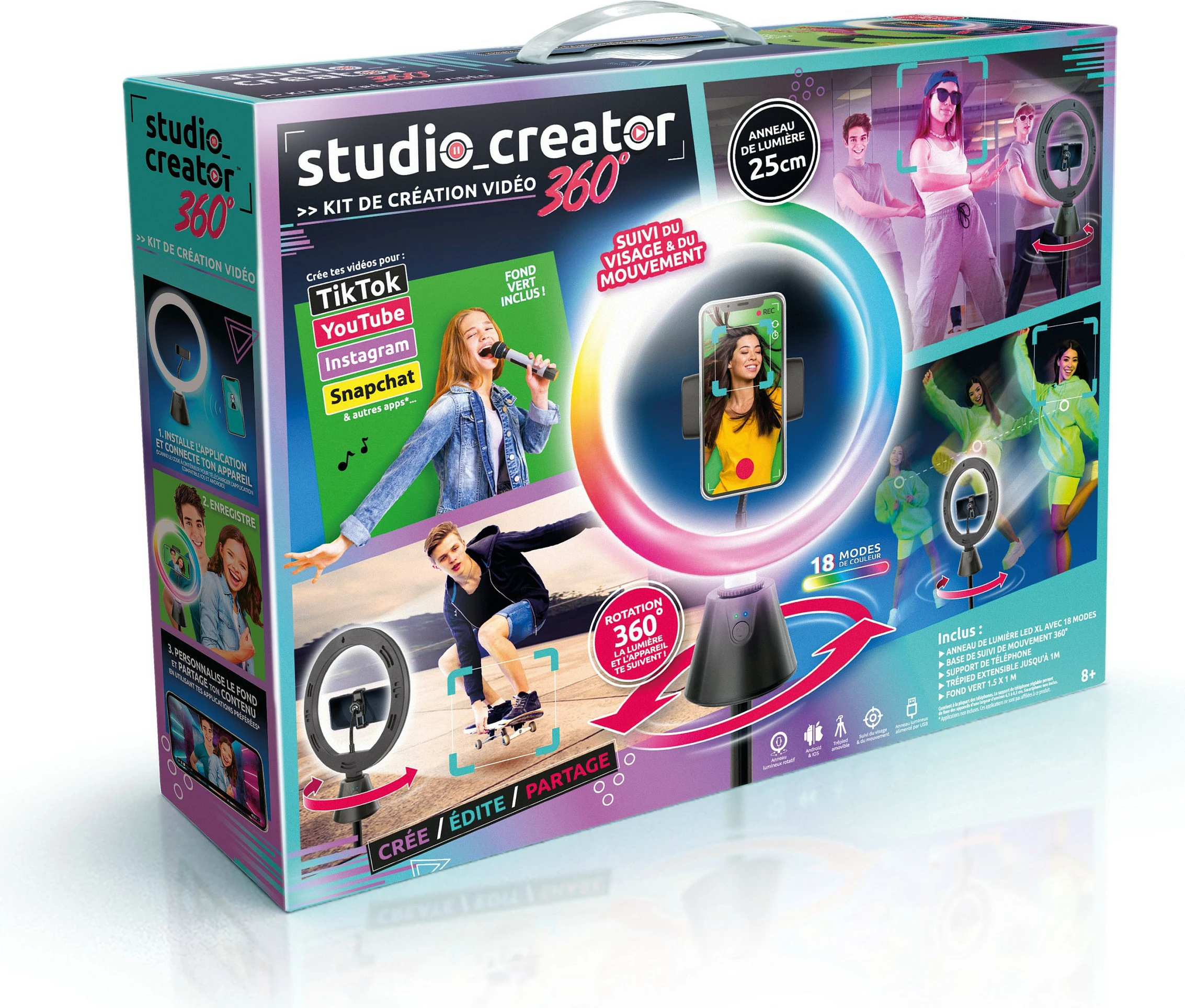 Set krijimi video Canal Toys Studio Creator 360, platformë rrotulluese 360° me unazë drite 25 cm, shumëngjyrëshe