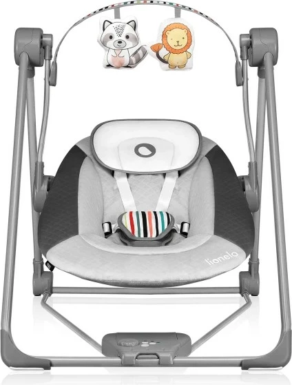 Lëkundëse elektrike për bebe Lionelo Otto Cozy 5 shpejtësi, tinguj natyre, timer, rrip 5-pikësh, 67 x 55 x 76 cm, gri