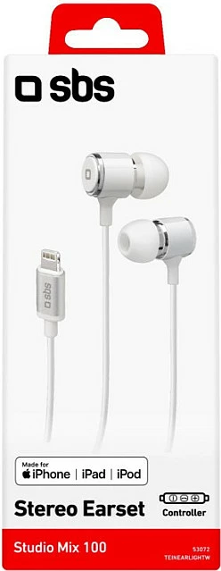 Kufje in-ear SBS Lightning, me kabllo 1.2 m, mikrofon dhe kontroll volumit, të bardha