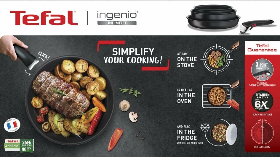 Tigan, Tefal Ingenio Unlimited L7630632, 28 cm, veshje titanium, zi