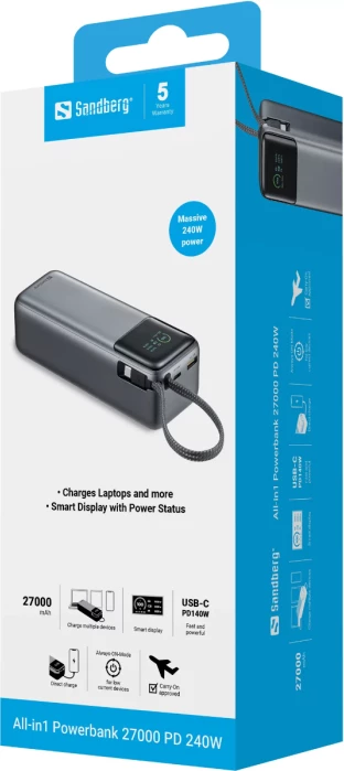 Powerbank Sandberg All-in1 421-31 27000mAh PD 240W, gri
