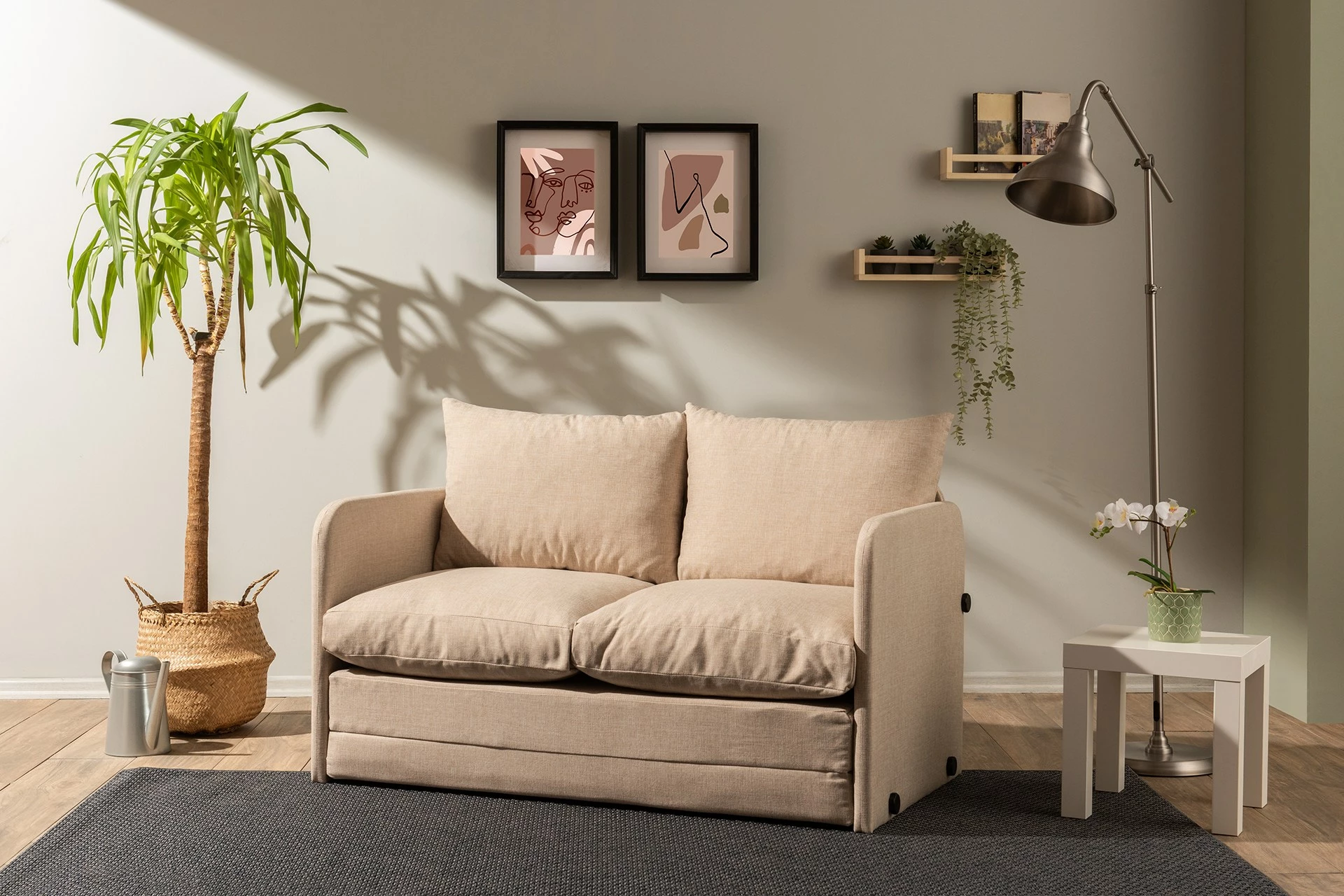Divan-krevat dy ulëse, ngjyrë bezhë, Saga, Atelier del Sofa