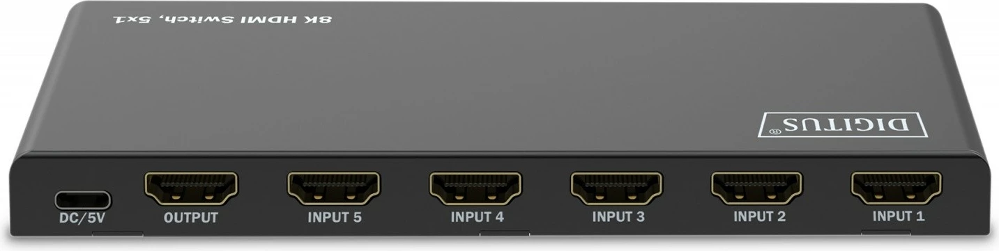Switch HDMI Digitus DS-55334, 5x1, 8K/60Hz, me telekomandë, e zezë