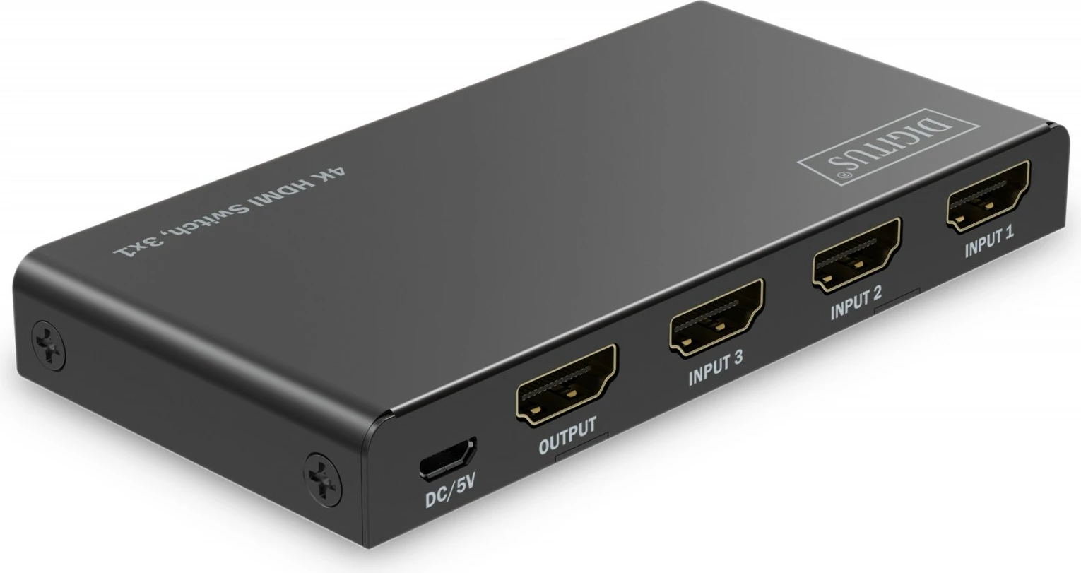 Switch HDMI Digitus DS-55331, 3 hyrje, 1 dalje, 4K/60Hz, me telekomandë, e zezë