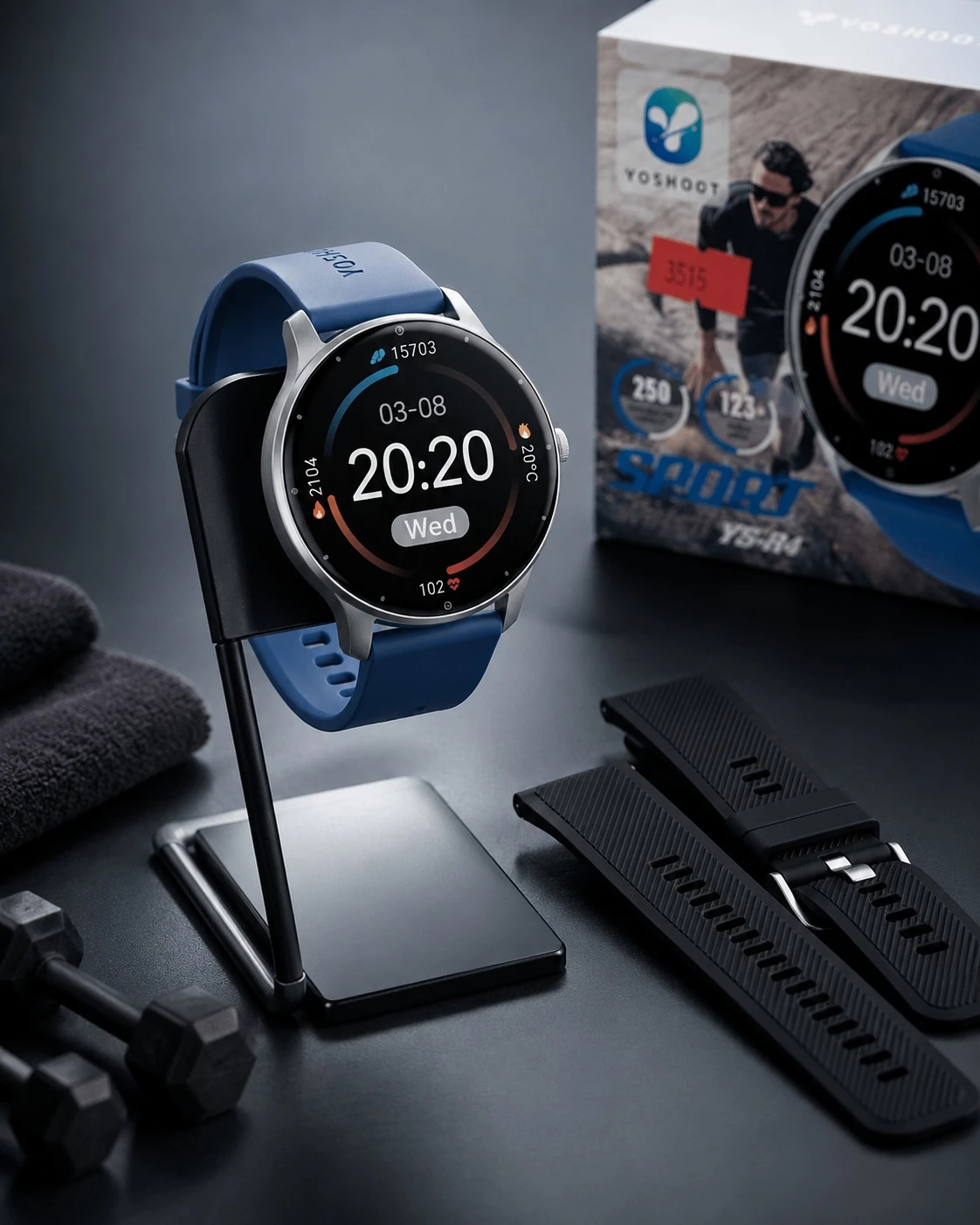 Smartwatch Sport YS-R4 me Ekran Rrethor dhe Rrip Blu