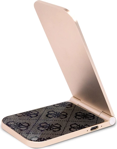 Karikues induktiv 2-në-1 Guess Pattern MagSafe, 15W, kafe, i palosshëm