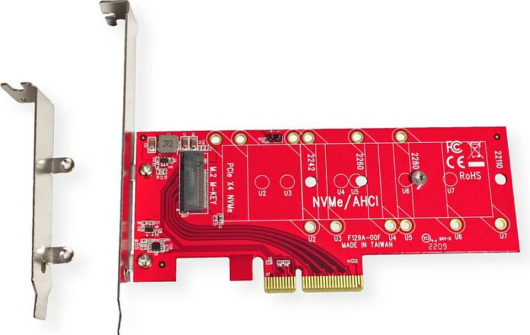Adapter PCIe ROLINE 15.06.2196 për SSD NVMe (M.2), PCIe 4.0, 3.3V 5A, e kuqe