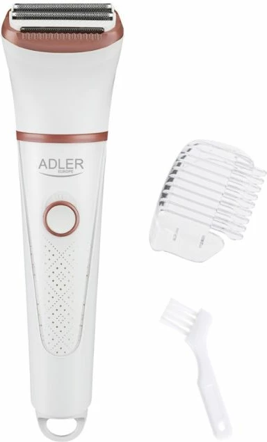 Makinë rroje për femra Adler AD 2941, wet/dry, IPX7, 2 koka, me krehër udhëzues + brushë pastrimi, e bardhë me detaje rozë
