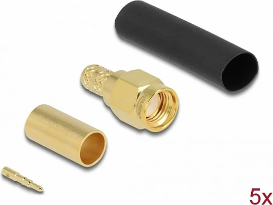Konektor SMA mashkull DeLOCK për krimpim LMR200, 50 Ω, 0-6000 MHz, set 5 copë, i artë