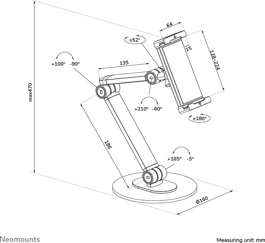 Mbajtës tabletash dhe celularësh Neomounts DS15-550BL1, universal, për tavolinë, 4.7-12.9 inç, i zi