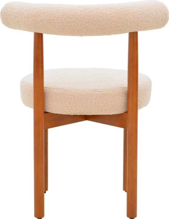 Karrige Fenza, stof teddy bezhë, këmbë druri ahu ngjyrë arre, 60x54x75cm