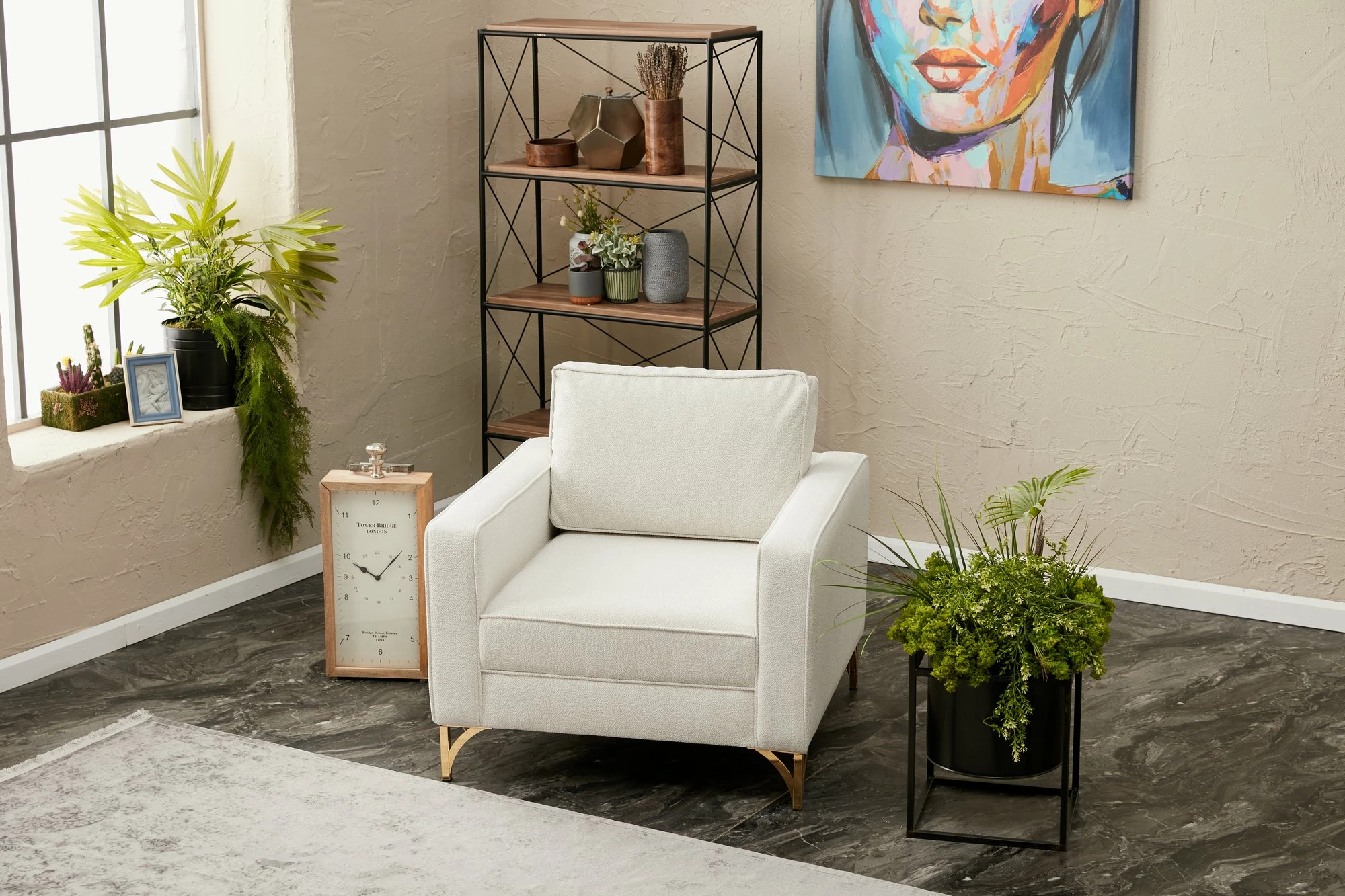 Karrige një vendëshe Atelier del Sofa, Berlin, krem, ari