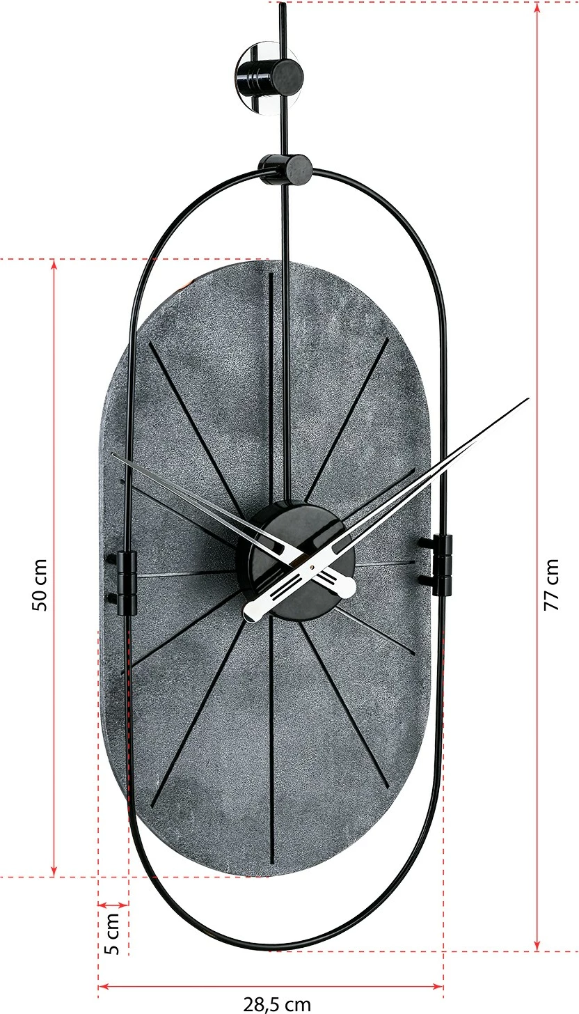 Orë muri dekorative Wallity, metalike, argjend e zezë, 77x29cm