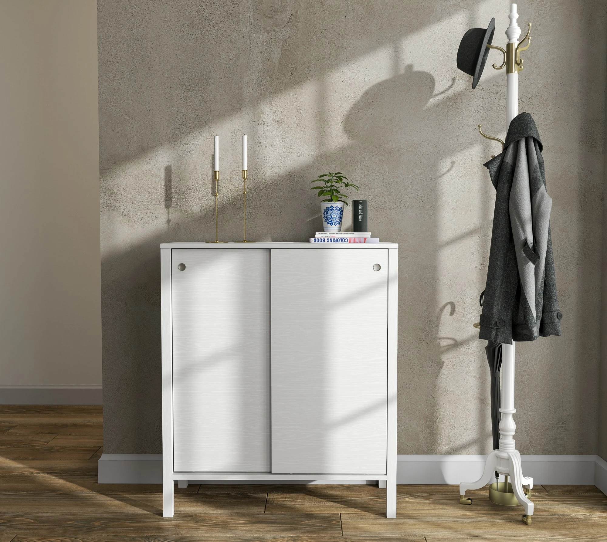 Dollap këpucësh Hanah Home, FRN-20047, ngjyrë druri dhe e bardhë