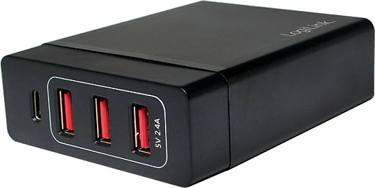 Adapter/karikues tavoline LogiLink, 3x USB-A + 1x USB-C, 60W, i zi