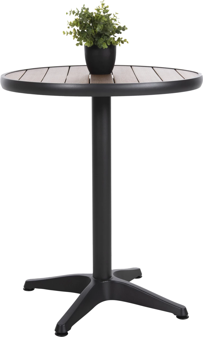 Tavolinë e rrumbullakët alumini ALEXA FH6086.01, sipërfaqe polywood ngjyrë natyrale, Φ60x73H cm