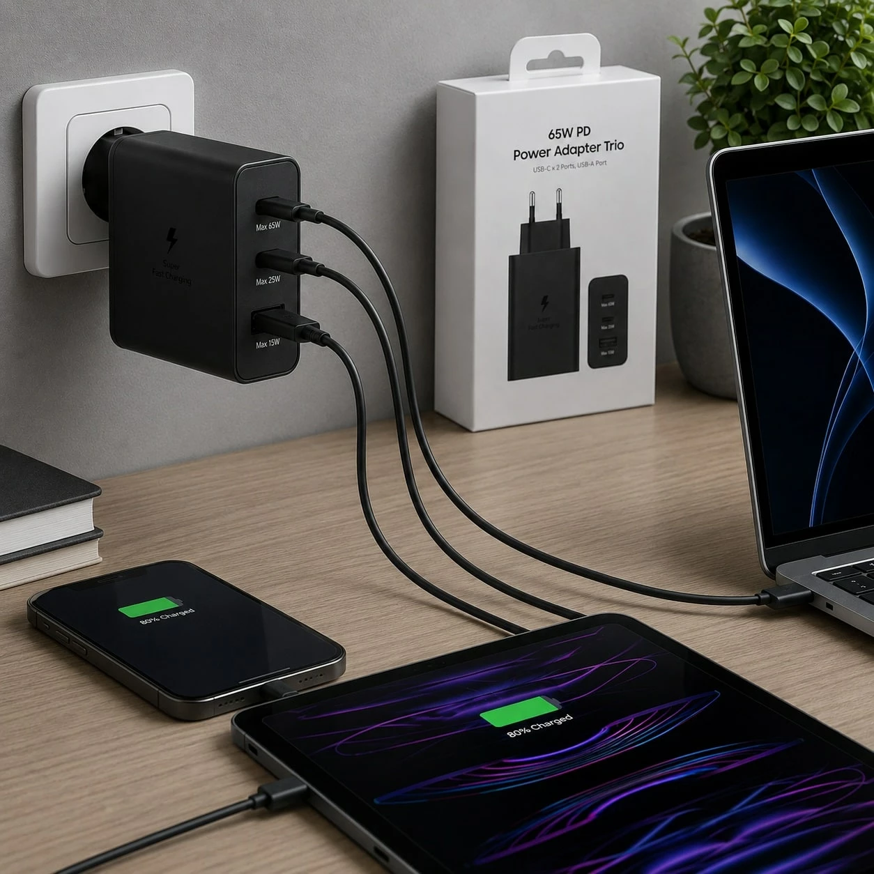 Karikues 65W PD Trio 2x USB-C + USB-A, EU Plug - i zi