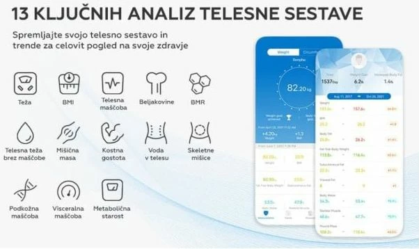 Peshore smart RENPHO Elis 1 Bluetooth, analizë trupi 13 matje, LED, me 3 bateri AAA, e zezë