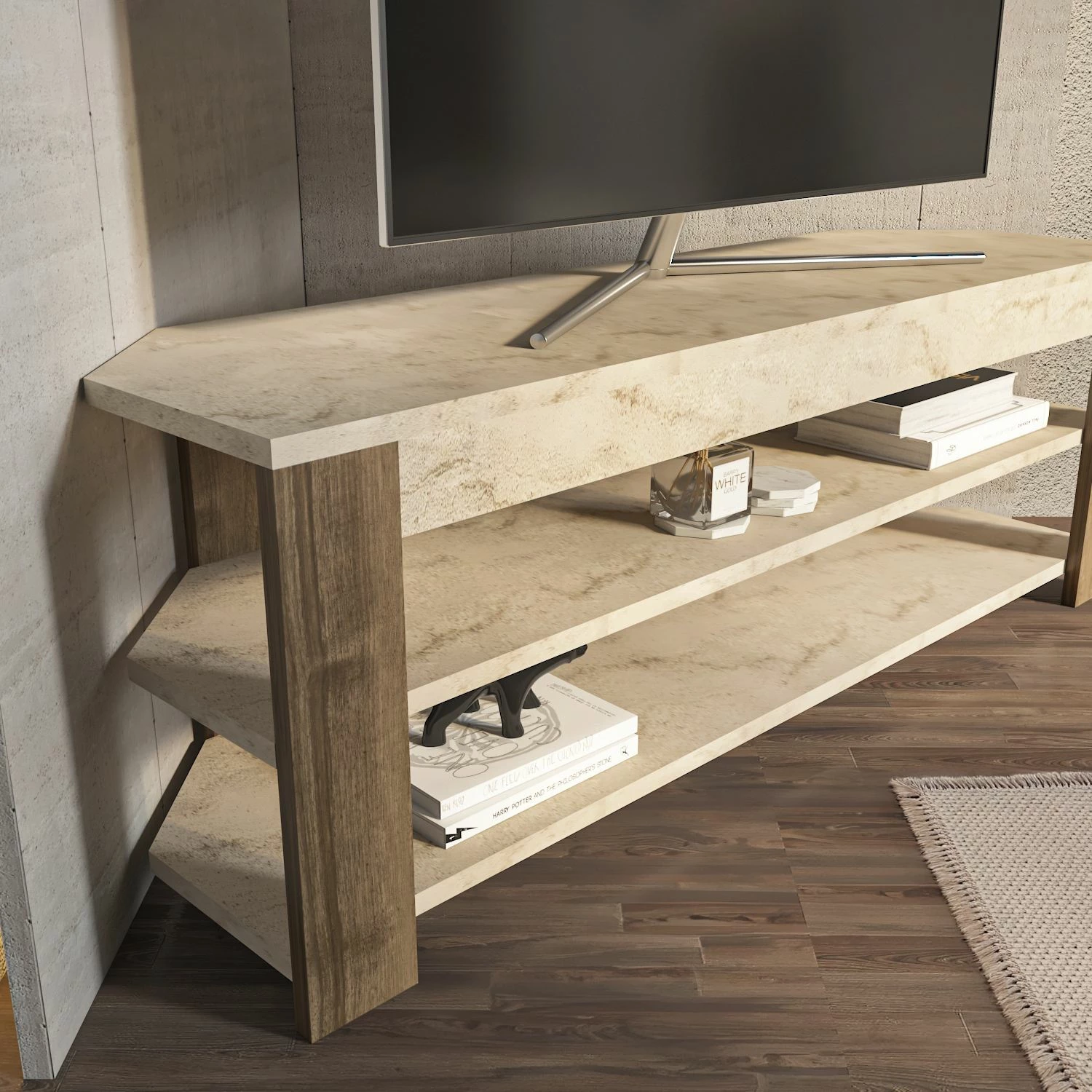 Komodë TV Skye Decor, e bardhë, lisi oud