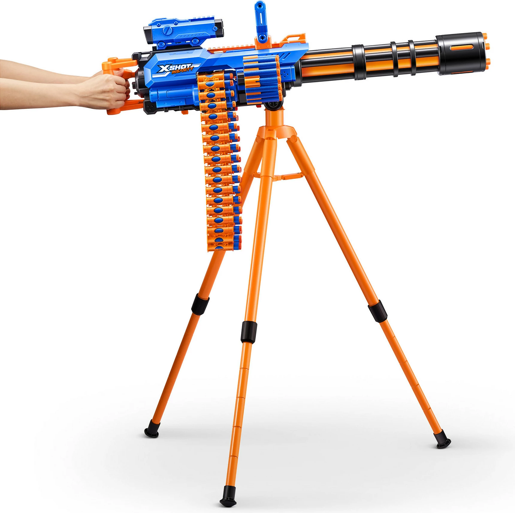 Blaster lodër ZURU XSHOT Insanity Motorized Rage Fire, 72 darts, me tripod, blu/portokalli