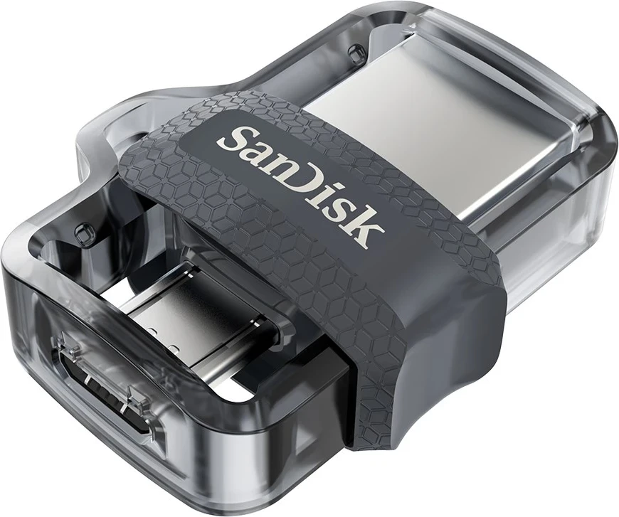 USB flash SanDisk Ultra Dual m3.0 32 GB, e zezë, argjendtë, transparente