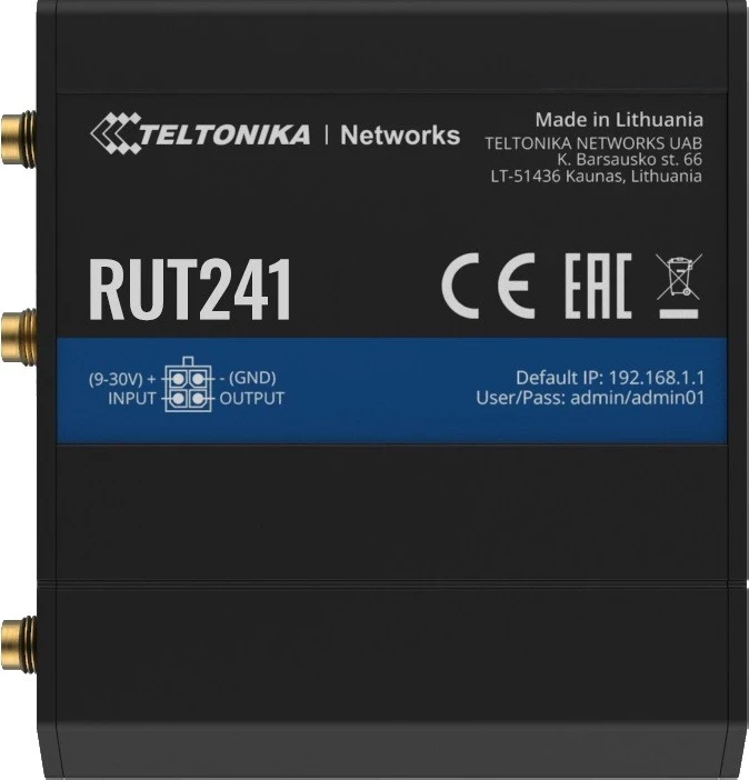 Router Teltonika RUT241, 4G LTE Cat4, WiFi 802.11b/g/n, 1x WAN/LAN + 1x LAN 10/100, 1x SIM, VPN