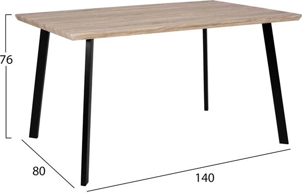 Tavolinë me karrige, 5 pjesë, sipërfaqe tavoline sonama, këmbë të zeza, 140x80x76 cm