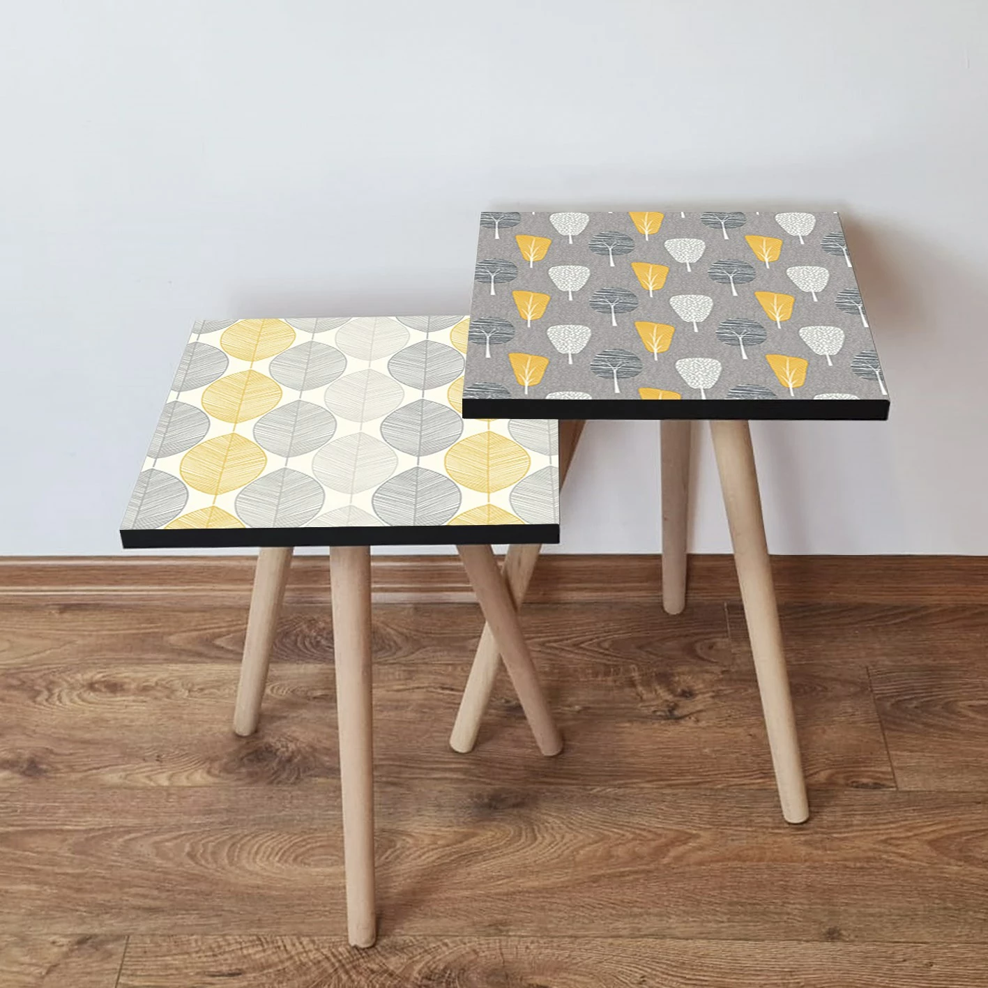Set tavolinash të mbivendosura, Skye Decor, 2 copë, gri, bardhë, verdhë, 2Shp442