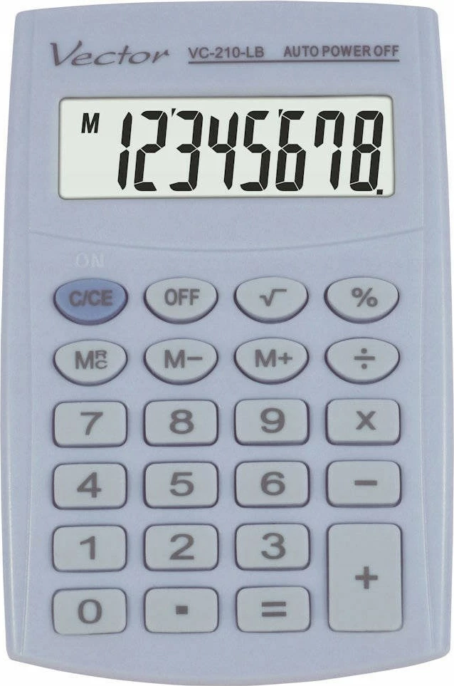 Kalkulator xhepi Vector KAV VC-210 LB, 8 shifra, 64x98.5 mm, blu e çelët