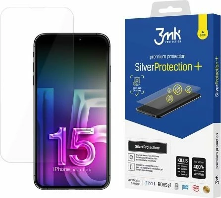 Foli mbrojtëse ekrani 3MK SilverProtection+ për iPhone 15 6.1\", antimikrobiale, wet-mount (me gel)