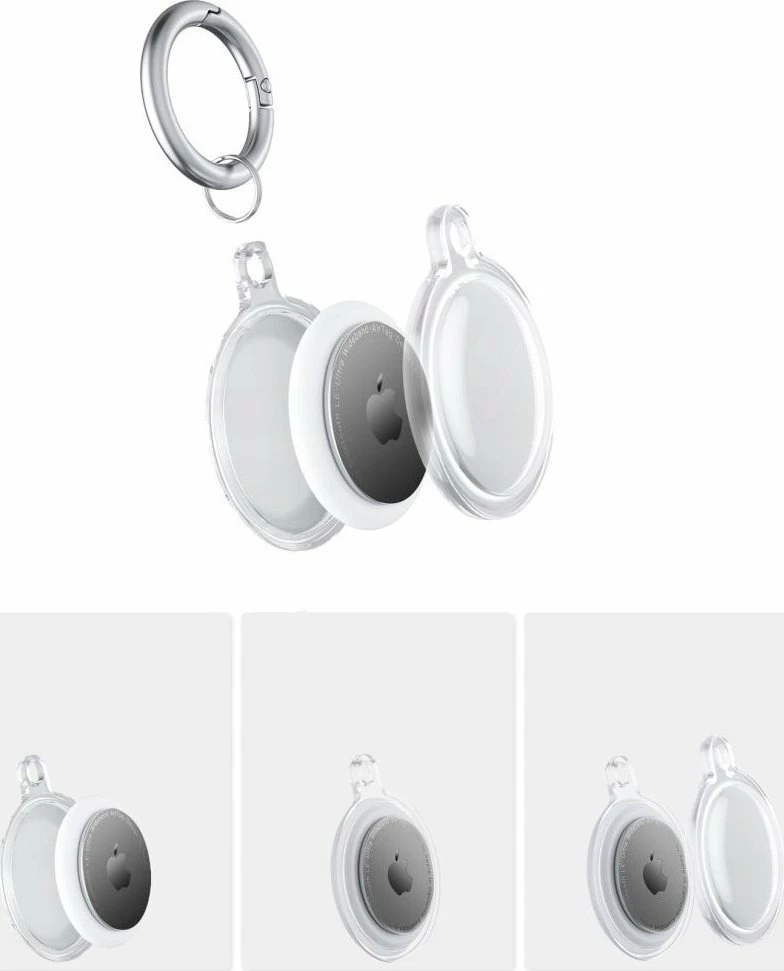 Mbështjellës me unazë çelësash për AirTag Fixed Real Leather Case FIXWAT-C2, lëkurë lope, i zi