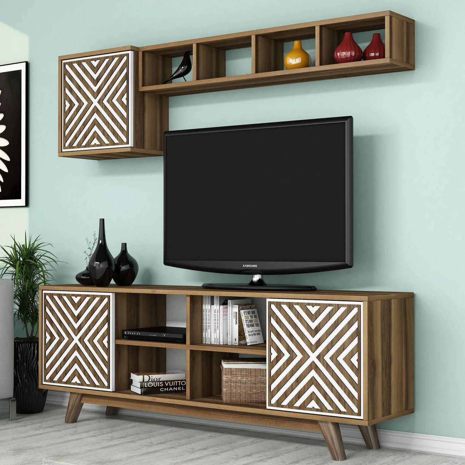 Njësi TV Hanah Home, Inci, ngjyrë arre dhe e bardhë