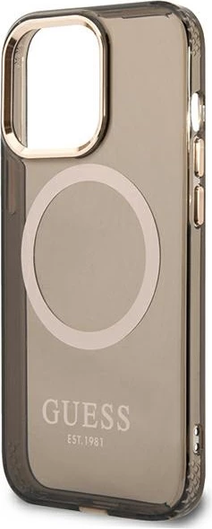 Mbështjellës Guess Gold Outline Translucent MagSafe për iPhone 13 Pro / iPhone 13, i zi