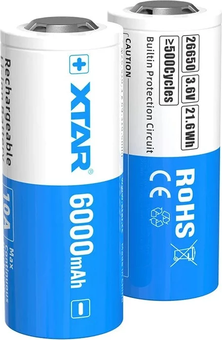 Bateri rikarikueshme XTAR 26650, 6000 mAh, 3.6V, Li-Ion, kaltër/bardhë