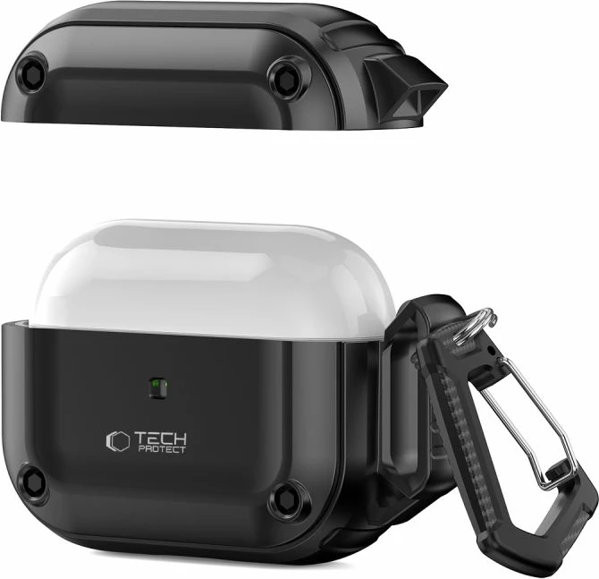 Mbështjellës Tech-Protect Rough Hook për AirPods Pro/Pro 2, i zi, me karabiner