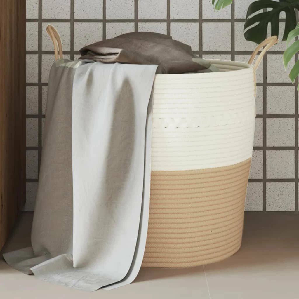 Shportë ruajtëse vidaXL 43x38 cm, pambuk, beige-bardhë