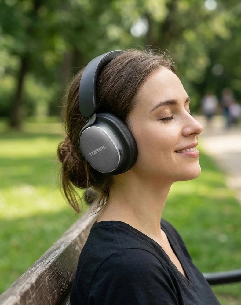 Kufje Tonsil R75BT, wireless, ANC, Bluetooth 6.0, me etui, të zeza