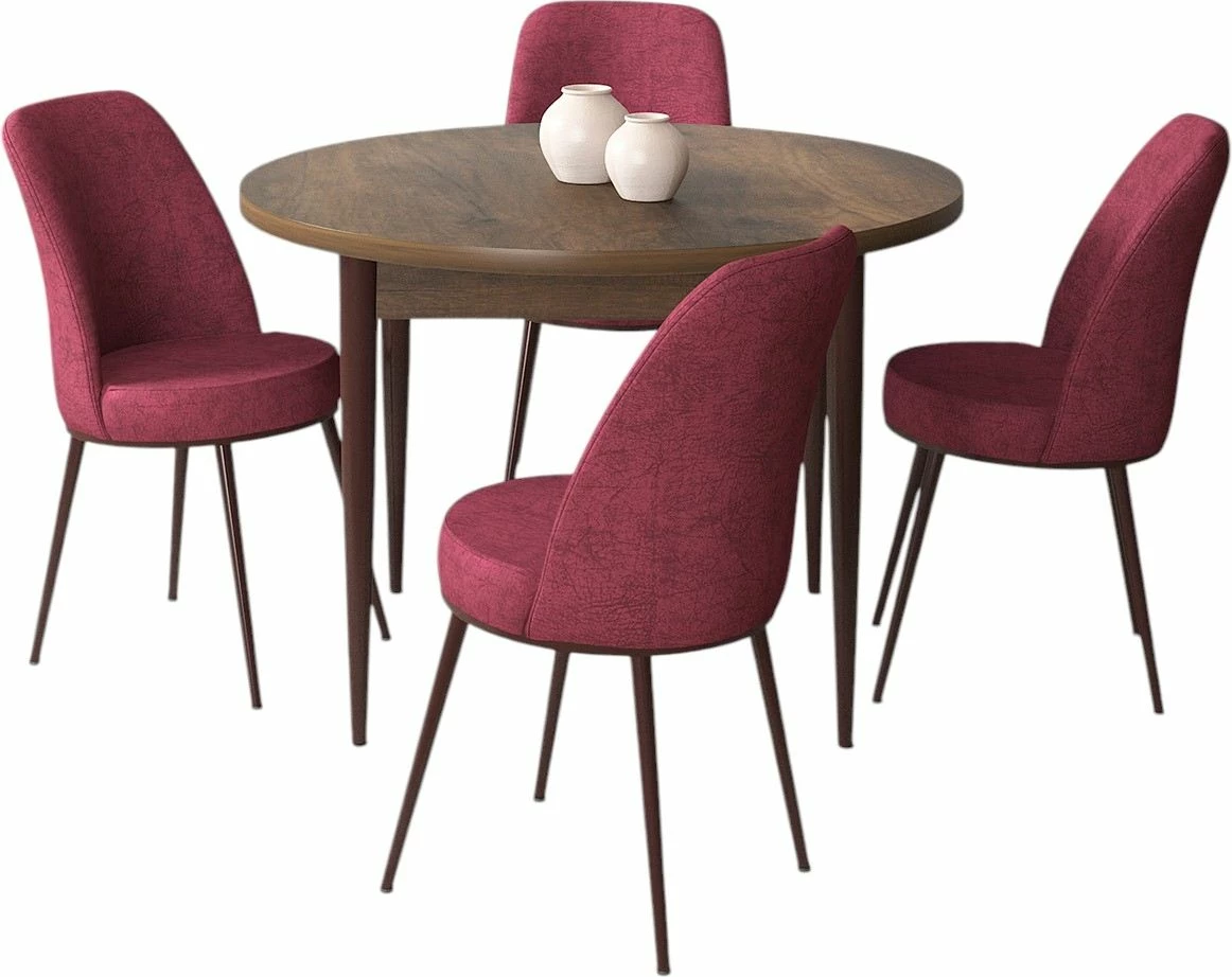 Tavolinë me karrige, 5 copë, Skye Decor, ngjyrë barok dhe burgundy