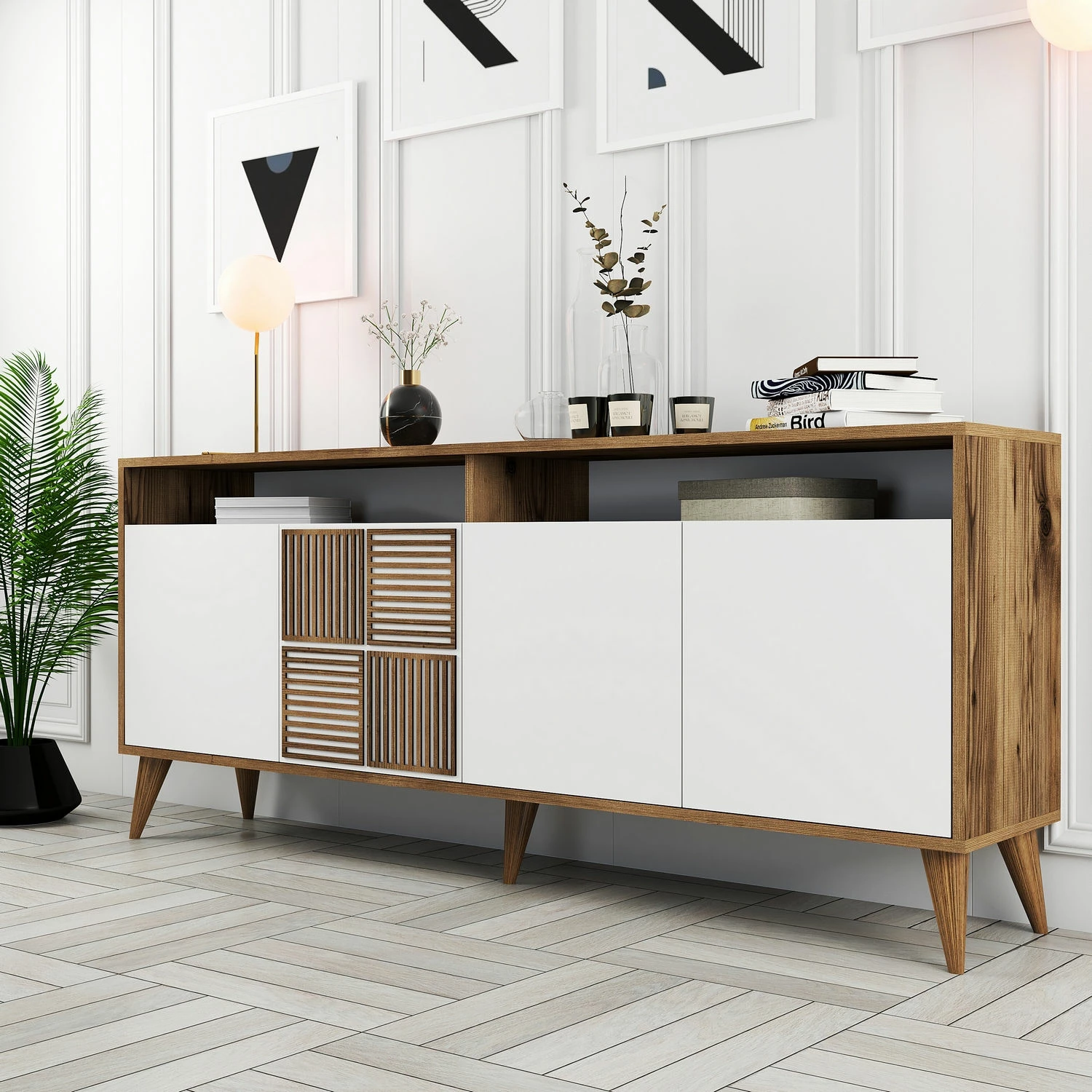 Konsol Skye Decor, Milan, ngjyrë arre dhe e bardhë