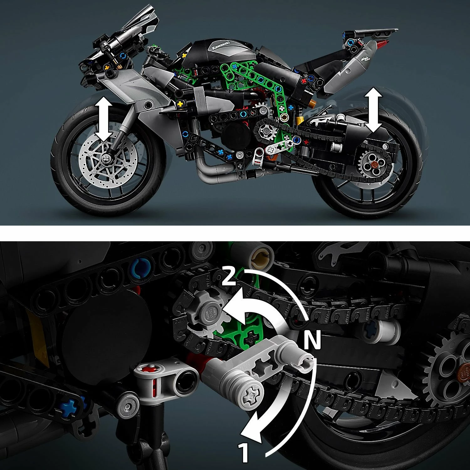 Set ndërtimi LEGO Technic Kawasaki Ninja H2R 42170, 643 copë, shkallë 1:8