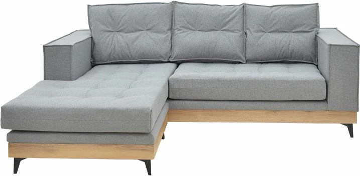 Divan qoshe i kthyeshëm Mirabel, pëlhurë gri-dru natyral, 250x184x100cm