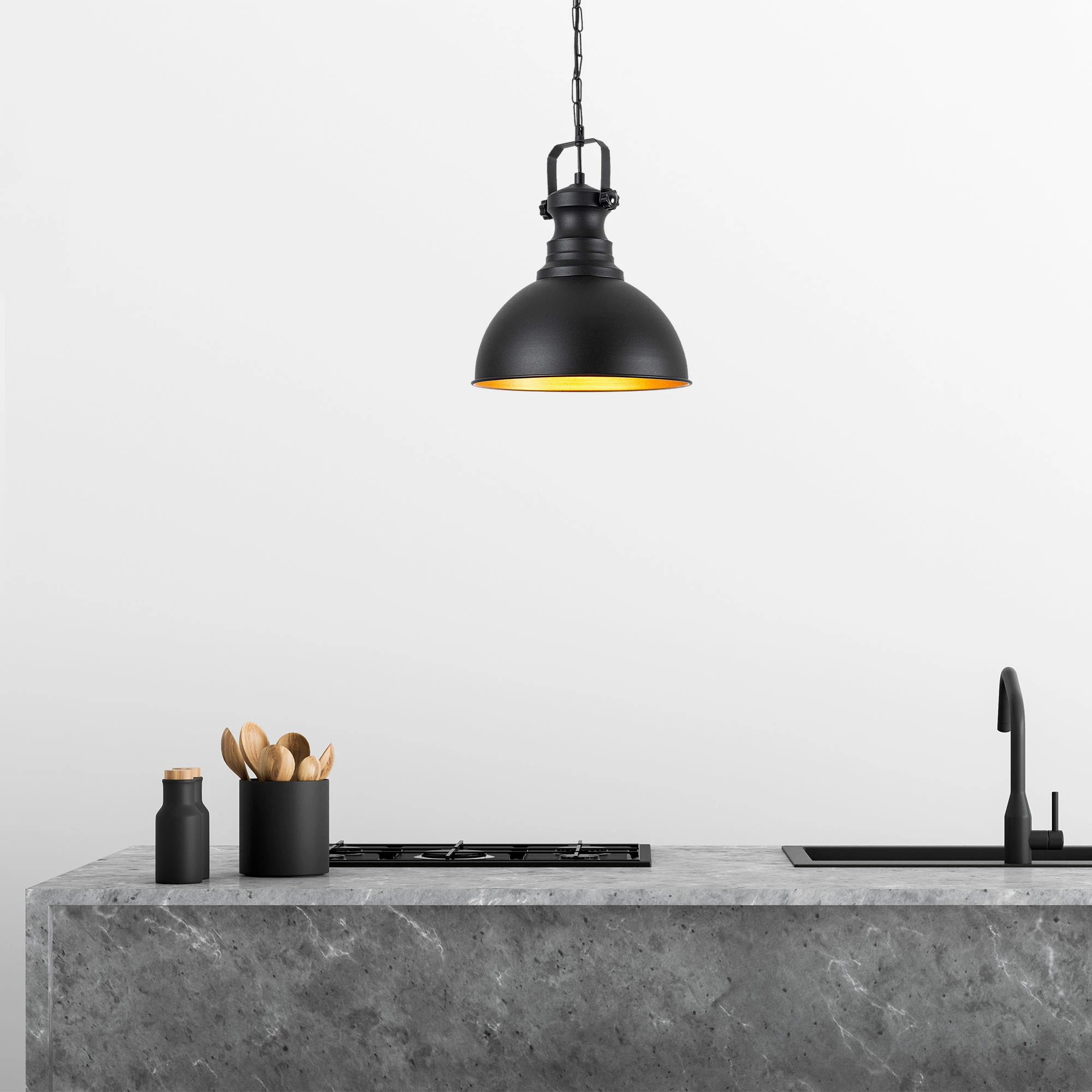Llambë tavani moderne, Opviq Sağlam 3710-1, metal i zi, kapak druri