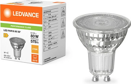 Llambë LED spot OSRAM PAR16 6.1W GU10 2700K 575lm 36°, e bardhë e ngrohtë